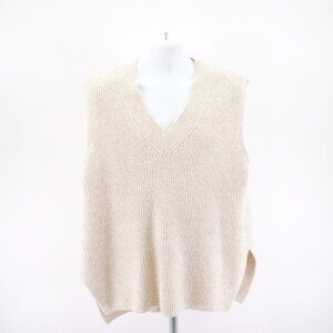 Vince Camuto XL Knit V-Neck Sweater Vest Pullover Tan Knit Acrylic Polyester Spa